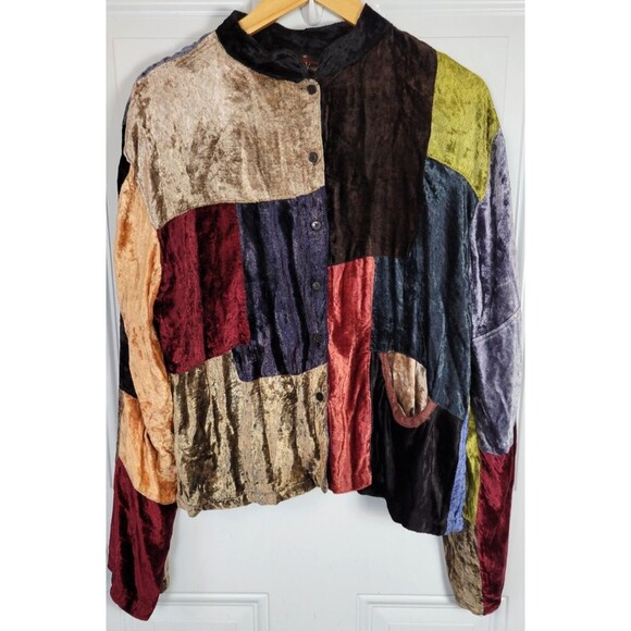 Sacred Threads Womens Velvet Patchwork Jacket Size L - Picture 1 of 8